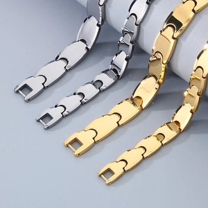 Detail of adjustable silver and gold tungsten steel magnetic bracelets with folding clasps