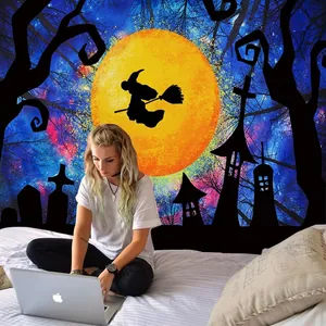 Tapisserie d'Halloween avec pleine lune et château pour décor mural de chambre