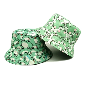 Cute Cartoon Frog Pattern Bucket Hat Breathable Sunshade Beach Basin Cap For Women Summer Outdoor Travel