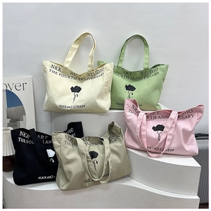 Collection of minimalist canvas tote bags with flower print in five assorted colors