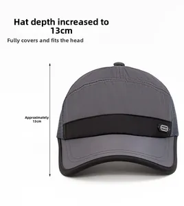 Detail view of quick-dry baseball cap with 13cm deep fit and mesh ventilation