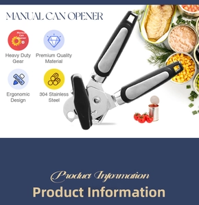 Heavy duty 3-in-1 manual can opener with stainless steel gears and ergonomic black handles