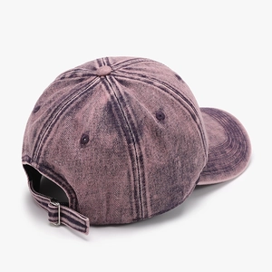 Classic washed purple cotton baseball cap with adjustable metal buckle in a vintage style