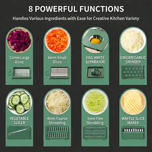 13-piece multifunctional vegetable chopper set with 8 interchangeable blades and drainer