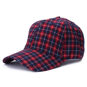 Plaid cotton baseball cap with red and blue checkered pattern on a white background