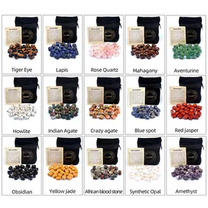 Natural crystal Rune stone sets with 25 pieces, including velvet pouch and guide card