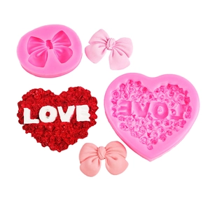 Silikonform-Set mit Herz, Rose und LOVE-Schriftzug für die Tortendekoration