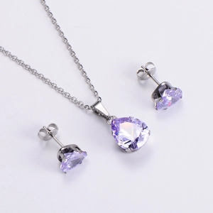 Teardrop Zircon Necklace And Earrings 316L Stainless Steel Niche Design Minimalist Jewelry For Women