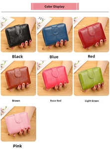 Detailed color display of various small leather zipper wallets for women in seven colors