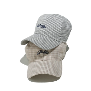 British style checkered baseball caps with embroidered letters in grey and brown