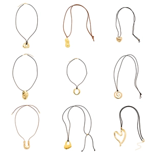 Nine gold geometric heart long sweater necklaces with minimalist cord chains for women