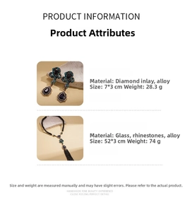 Detailed specs of crystal teardrop snake necklace and matching earrings with dimensions