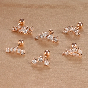 Rose gold leaf and star stainless steel stud earrings with shiny zircon stones