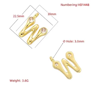 18K gold plated bamboo style letter W pendant with zircon stones for women