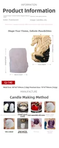 Detailed size specifications for Pegasus silicone mold with 3D candle craft steps