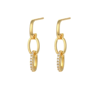Boucles d'oreilles pendantes en argent S925 à trois anneaux dorés et zircons sertis