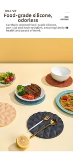 Detailed view of geometric non-slip silicone placemats with heat-resistant triangle texture