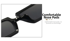 Close-up of integrated comfortable nose pads on black square fashion sunglasses