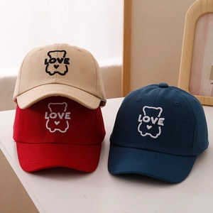 Kids Baseball Cap Cotton Breathable Sun Protection Cartoon Bear Embroidery Love Heart Toddler Sun Hat Adjustable