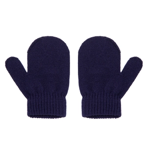 Dunkelblaue Strickfäustlinge für Kinder mit warmem Thermostoff und gerippten Bündchen