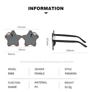 Star-shaped rhinestone sunglasses with candy colored lenses and fashion PC frame for women