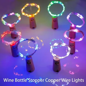 8-pack LED wine bottle cork string lights with colorful copper wire for festival decoration