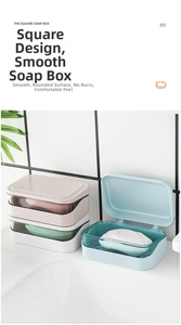 Detail of wall-mounted double-layer soap box with transparent lid and drainage holes