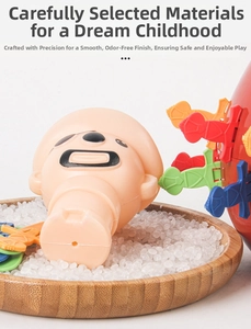 Detailed close-up of pirate barrel toy parts showing colorful swords and smooth ABS plastic