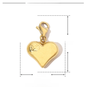 Detailed size chart for golden stainless steel heart pendant with lobster clasp and weight