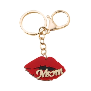 Pink lips acrylic car keychain with golden MOM letters, perfect for Mother's Day gift