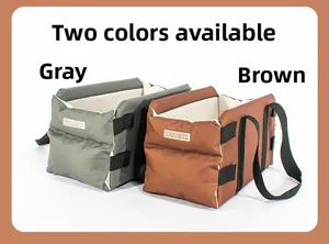Dual-color portable pet car seat bed in durable grey and brown canvas fabric