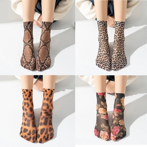 Calze Trasparenti Donna Nylon Stampa Leopardo Serpente Fiore Ultrasottili Traspiranti Sexy Rete