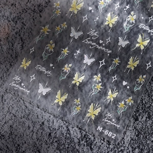 3D Butterfly Lily Floral Nail Art Stickers Iridescent Aurora Laser Bronzing Adhesive Decals DIY Manicure Decoration