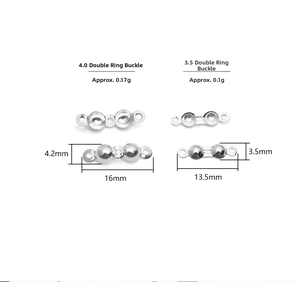 Detailed view of S925 sterling silver clam shell bead tips in 3.5mm and 4.0mm sizes