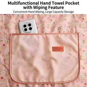 Tablier en toile fleurie rose avec poche essuie-mains et rangement pour téléphone