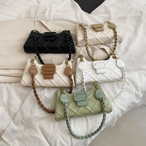 French style quilted shoulder bag with woven strap in five elegant color options