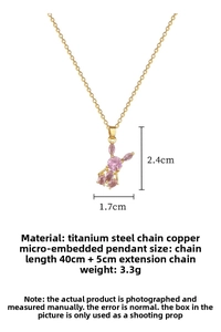 Detail of pink crystal rabbit pendant with precise measurements and titanium steel chain