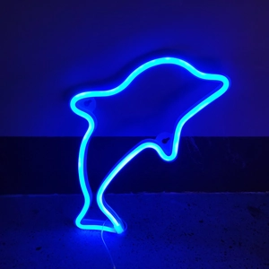 Blue LED dolphin neon sign wall light with transparent base for bedroom decoration