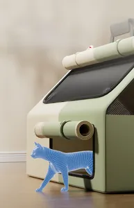 Detail view of a large cat delivery room tent with mesh windows and all-open door design