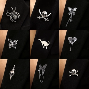 Gothic Halloween Spider Skull Brooch For Men Women Antique Silver Gold Alloy Rhinestone Animal Brooch Pin Suit Accessories Jewelry