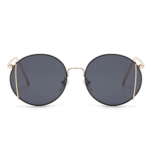 Fashionable round gold metal sunglasses with dark gray lenses for men and women