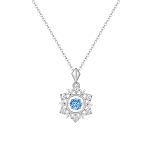 Sparkling S925 sterling silver snowflake necklace with a blue stone and micro zircon inlay