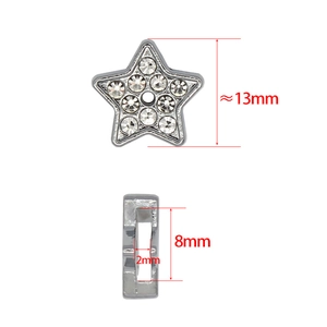 Silver star rhinestone slide charm with 8mm aperture for DIY wristband accessories