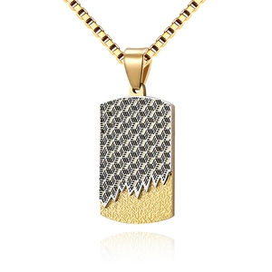 Men's fashion stainless steel wave military tag pendant necklace in gold and silver finish
