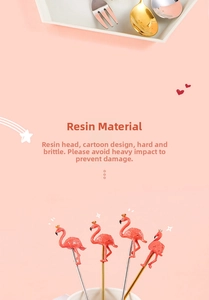 Detail of 304 stainless steel spoon with pink resin flamingo topper and crown