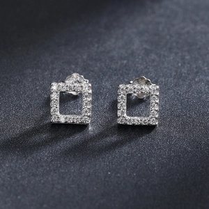 Elegant S925 silver square micro-pave stud earrings with sparkling cubic zirconia