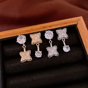 Asymmetrische Blumenohrringe Kupfer Zirkon Eingelegt Elegant Luxus Mode Schmuck Mit Silbernem Ohrstecker Für Damen