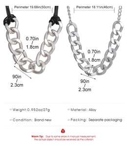 Detail showing dimensions and specs of chunky silver alloy chain necklaces for women