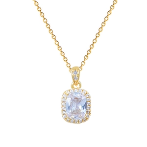 Elegant gold titanium steel necklace with square cubic zirconia and halo diamond setting