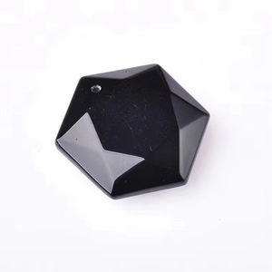 Polished natural black obsidian hexagram pendant necklace with multi-faceted stone design
